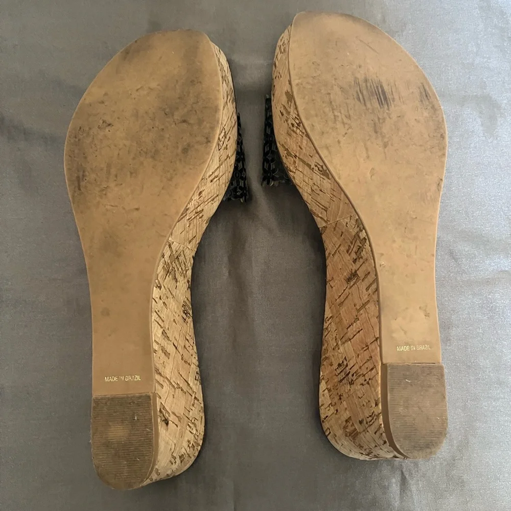 Tory Burch Black Floral Laser-Cut Cork Wedge Slide